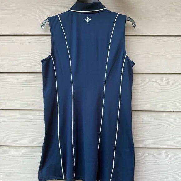 Tuckernuck Sport Roxana Half Zip Golf Dress in navy with white piping - Picture 9 of 11